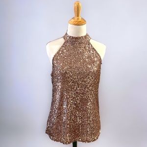 CABLE & GAUGE HIGH NECK SEQUINED TOP ROSE GOLD SIZE SMALL NEW WITH TAGS